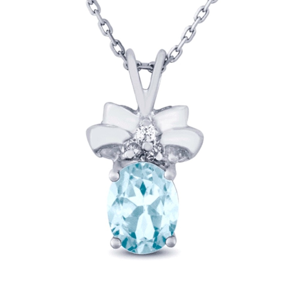 Aquamarine Diamond Bow Necklace
